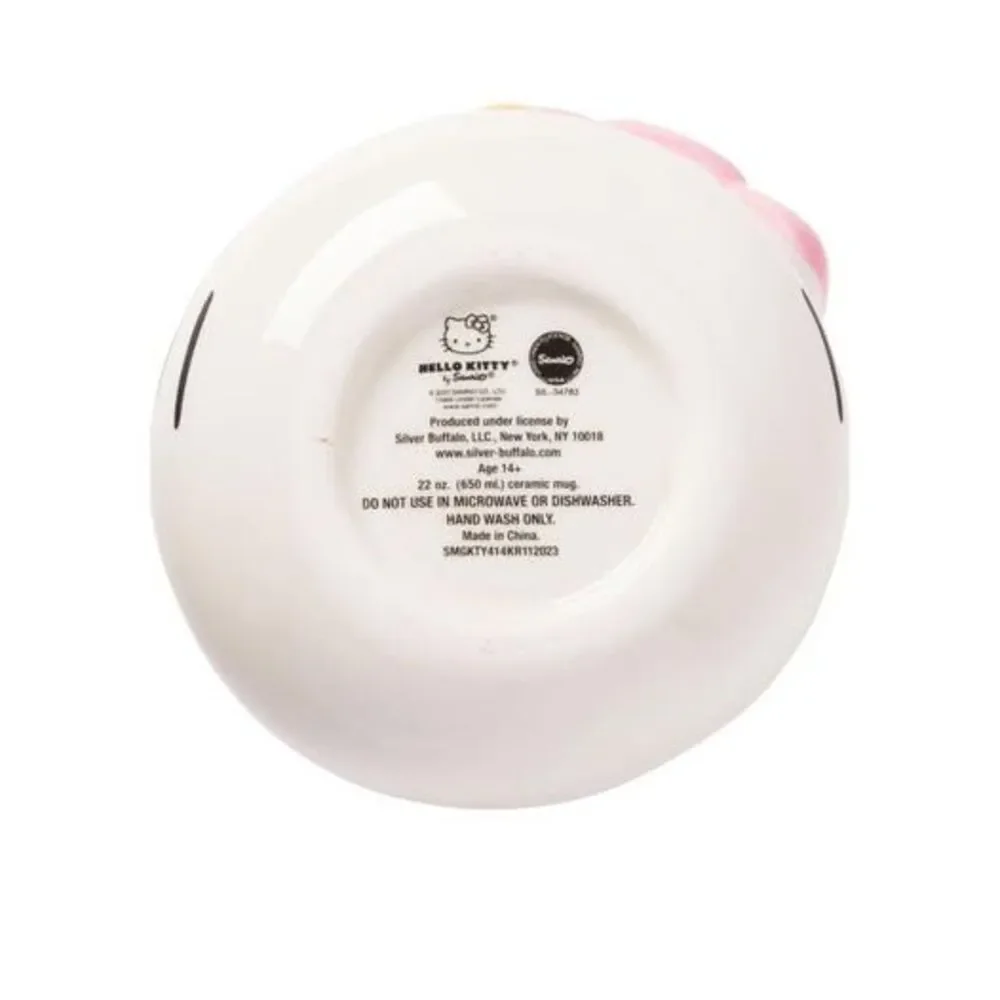 Hello Kitty Ceramic Sugar Bowl With Lid & Pink Bow Design 22 Oz Capacity Hand Wa